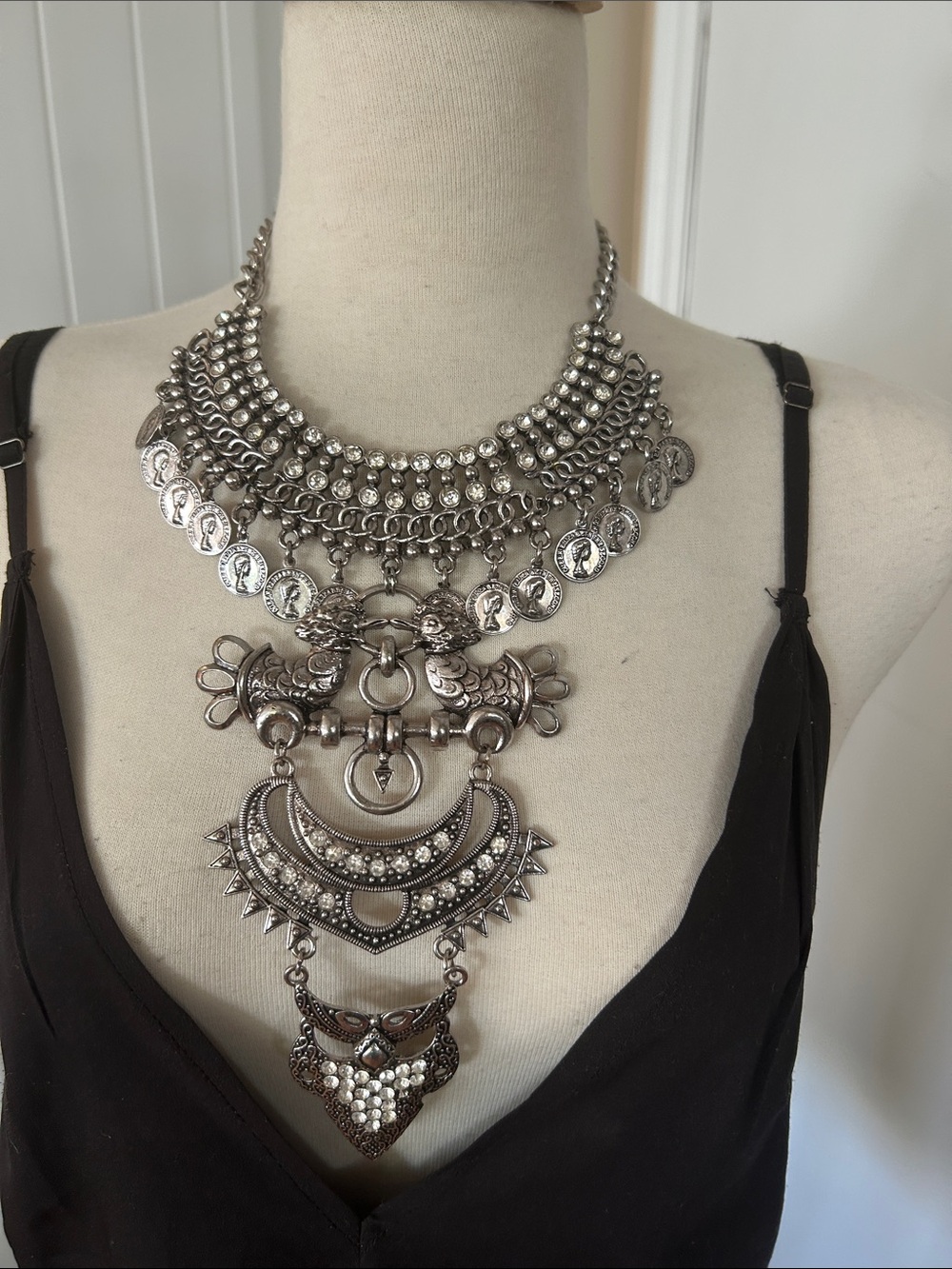 Jerollin Statement Silver-Tone Bohemian Coin Layered Necklace